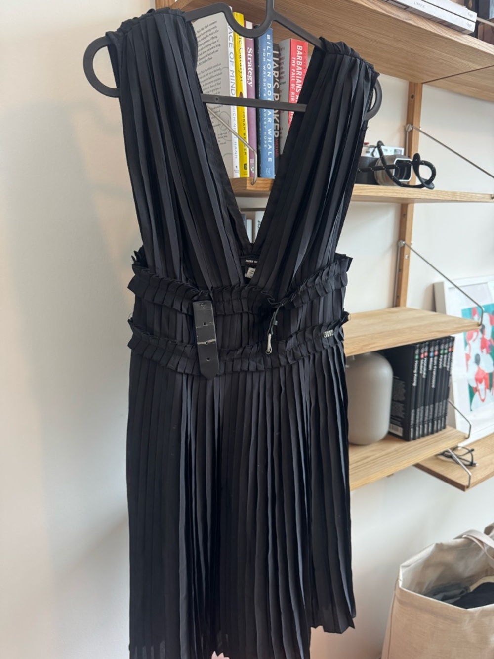 Miss Sixty Black Pleated V-Neck Dress